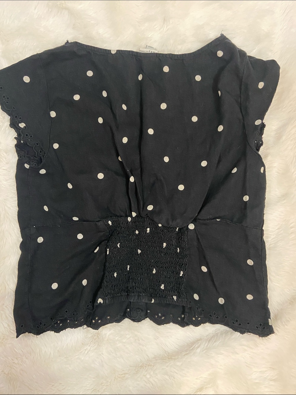 A New Day Black Polka Dot Button Front, scrunch back Women's Top - Picture 2 of 4